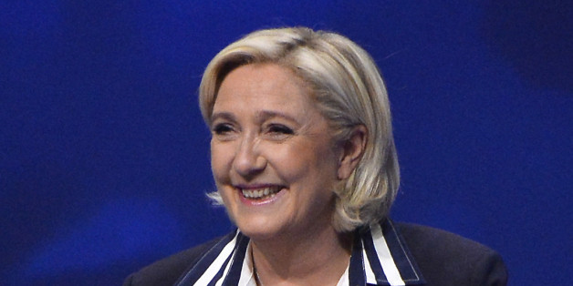 NICE, FRANCE - APRIL 27: Front Party Leader and Presidential Candidate Marine Le Pen addresses voters during a political meeting on April 27, 2017 in Nice, France. Le Pen is campaigning against En Marche Founder and Leader Emmanuel Macron for the next round of the French Presidential Elections on May 7. (Photo by Aurelien Meunier/Getty Images)