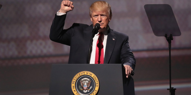 ATLANTA, GA - APRIL 28: President Donald Trump speaks at the NRA-ILA's Leadership Forum at the 146th NRA Annual Meetings & Exhibits on April 28, 2017 in Atlanta, Georgia. The convention is the largest annual gathering for the NRA's more than 5 million members. Trump is the first president to address the annual meetings since Ronald Reagan. (Photo by Scott Olson/Getty Images)