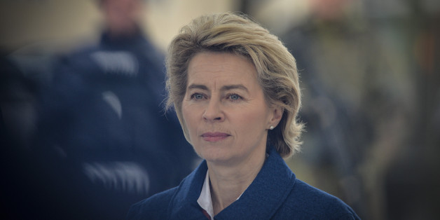 MURNAU, GERMANY - MARCH 09: German Defence Minister Ursula von der Leyen is seen during a demonstration as part of the GETEX anti-terror exercises during a media event on March 9, 2017 in Murnau, Germany. GETEX, short for the Joint Terrorism Defense Exercise, is taking place across Germany to simulate the joint operations capabilities between German law enforcement agencies and the Bundeswehr, Germany's armed forces, in battling larger-scale terror threats. (Photo by Philipp Guelland/Getty Images)