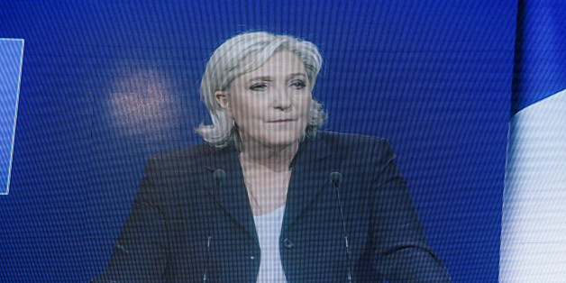Marine Le Pen gives a speech in Villepinte, near Paris, for a big rally before the 2nd round of 2017 French Presidential Elections on Monday, 1st May 2017. The last round of the election will hold on Sunday,7 May 2017. (Photo by Michaud Gael/NurPhoto via Getty Images)
