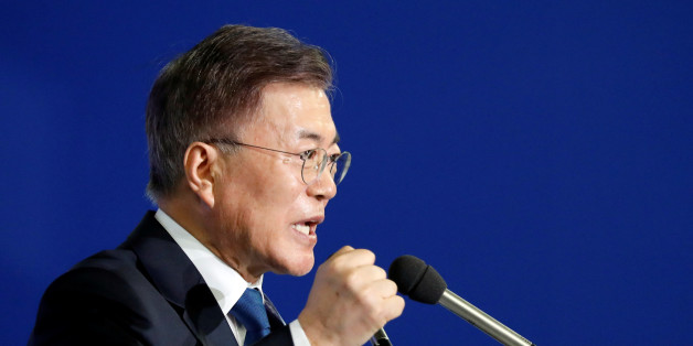 Moon Jae-in speaks after winning the nomination as a presidential candidate of the Minjoo Party, during a national convention, in Seoul, South Korea, April 3, 2017. REUTERS/Kim Hong-Ji