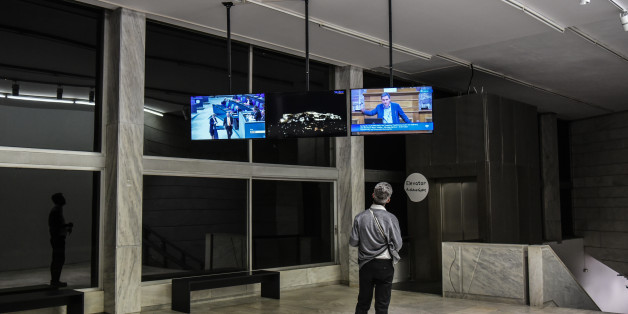 Time as Activity: Live Athens-Berlin (2017), Three-channel digital video stream by David Lanelas in Athens, Greece, on May 5, 2017. (Photo by Wassilios Aswestopoulos/NurPhoto via Getty Images)