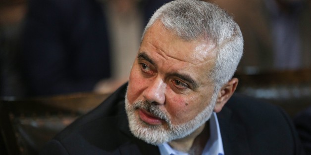 DOHA, QATAR - MAY 1: Deputy Head of Political bureau of Hamas, Ismail Haniyeh attends the meeting of the Hamas officials as Chairman of the Hamas Political Bureau, Khaled Mashal (not seen) expresses new vision and policy of Hamas, in Doha, Qatar on March 1, 2017. (Photo by Mustafa Hassona/Anadolu Agency/Getty Images)