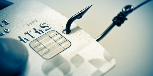 phishing - fish hook and credit card