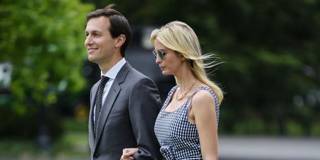 Jared Kushner and Ivanka Trump make their way across the South Lawn to board Marine One at the White House in Washington, DC on May 4, 2017. The two are travelling with US President Donald Trump to New York, NY. / AFP PHOTO / MANDEL NGAN (Photo credit should read MANDEL NGAN/AFP/Getty Images)