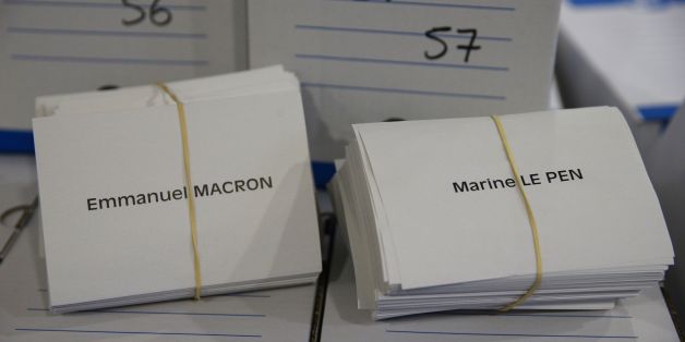 A photo taken on May 6, 2017 shows ballot papers with the names of the two presidential candidates at the City Hall in Montreuil, outside Paris, as preparations are made one day before Sunday's presidential election run-off. / AFP PHOTO / GEOFFROY VAN DER HASSELT (Photo credit should read GEOFFROY VAN DER HASSELT/AFP/Getty Images)