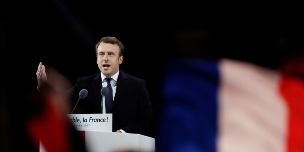 French president-elect Emmanuel Macron delivers a speech at the Pyramid at the Louvre Museum in Paris on May 7, 2017, after the second round of the French presidential election.
Emmanuel Macron was elected French president on May 7, 2017 in a resounding victory over far-right Front National (FN - National Front) rival after a deeply divisive campaign, initial estimates showed. / AFP PHOTO / Patrick KOVARIK (Photo credit should read PATRICK KOVARIK/AFP/Getty Images)