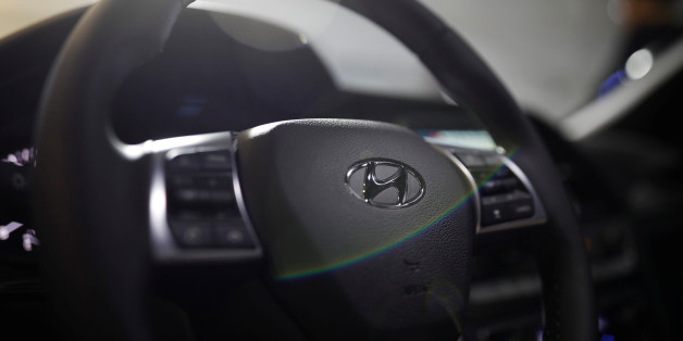The logo of Hyundai Motor is seen on the steering wheel of a Sonata sedan car during its unveiling ceremony in Seoul, South Korea, March 8, 2017. REUTERS/Kim Hong-Ji