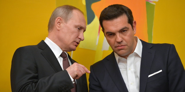 ATHENS, GREECE - MAY 27, 2016: Russia's President Vladimir Putin (L) and Greece's Prime Minister Alexis Tsipras at a joint documents signing ceremony following Russian-Greek talks. Alexei Druzhinin/Russian Presidential Press and Information Office/TASS (Photo by Alexei Druzhinin\TASS via Getty Images)