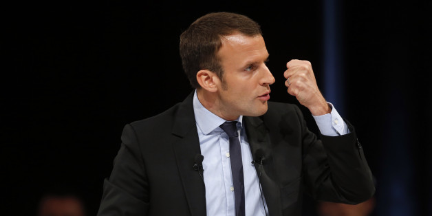 Former French economy minister Emmanuel Macron delivers a speech during a political rally for his political movement, En Marche !, or Forward !, in Montpellier, France, October 18, 2016. REUTERS/Jean-Paul Pelissier