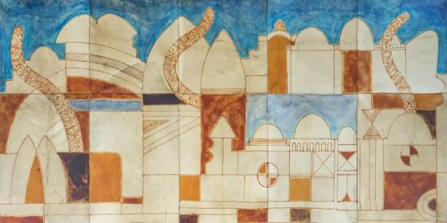 Farid Belkahia, "Jérusalem" , 1994 , Pigments sur peau. Signée, titrée et datée en bas à droite, l'oeuvre sera présentée à Casablanca lors de la vente aux enchères organisée par laMarocaine des Arts.