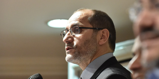 Abderrazak Makri, Movement of Society for Peace (MSP)'s general secretary, speaks during a press conference with the leader of the Algerian Front for Change (FC) party in Algiers on May 6, 2017, after the country's main Islamist coalition came third in this week's legislative elections. / AFP PHOTO / RYAD KRAMDI (Photo credit should read RYAD KRAMDI/AFP/Getty Images)