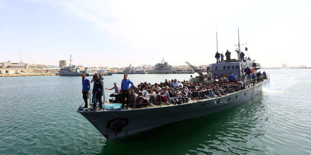 Illegal immigrants, who were rescued by the Libyan coastguard in the Mediterranean off the Libyan coast, arrive at a naval base in the capital Tripoli on May 10, 2017. / AFP PHOTO / MAHMUD TURKIA (Photo credit should read MAHMUD TURKIA/AFP/Getty Images)