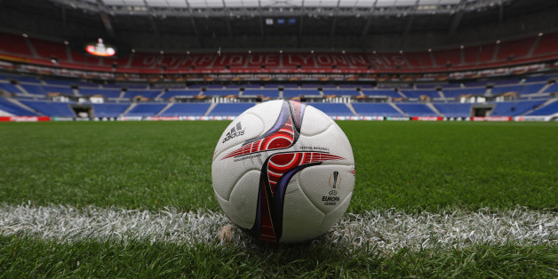 LYON, FRANCE - MAY 11: A Match ball on the pitch prior to the Uefa Europa League, semi final second leg match, between Olympique Lyonnais Lyon and Ajax Amsterdam at Parc Olympique on May 11, 2017 in Lyon, France. (Photo by Steve Bardens - UEFA/UEFA via Getty Images)
