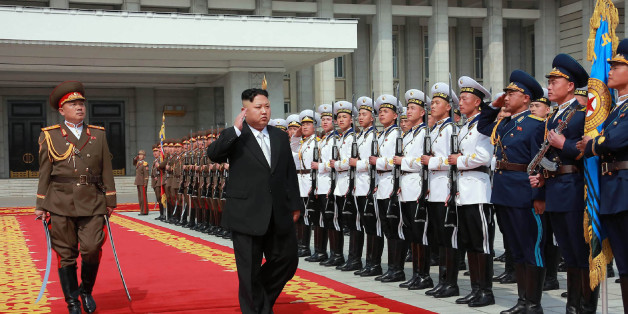 This April 15, 2017 picture released from North Korea's official Korean Central News Agency (KCNA) on April 16, 2017 shows North Korean leader Kim Jong-Un (C) arriving for a military parade in Pyongyang marking the 105th anniversary of the birth of late North Korean leader Kim Il-Sung. / AFP PHOTO / KCNA VIA KNS / STR / South Korea OUT / REPUBLIC OF KOREA OUT ---EDITORS NOTE--- RESTRICTED TO EDITORIAL USE - MANDATORY CREDIT 'AFP PHOTO/KCNA VIA KNS' - NO MARKETING NO ADVERTISING CAMPAIGNS - DIS