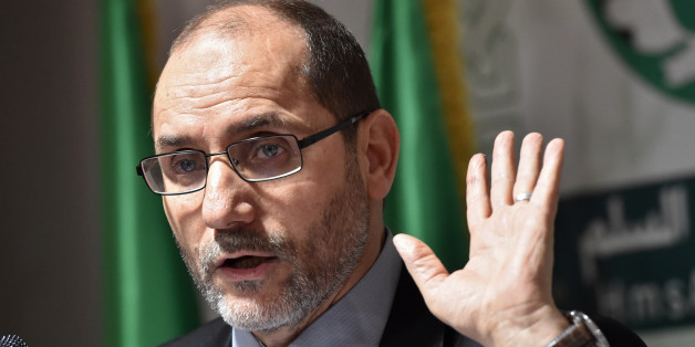 Abderrazak Makri, Movement of Society for Peace (MSP)'s general secretary, speaks during a press conference with the leader of the Algerian Front for Change (FC) party in Algiers on May 6, 2017, after the country's main Islamist coalition came third in this week's legislative elections. / AFP PHOTO / RYAD KRAMDI (Photo credit should read RYAD KRAMDI/AFP/Getty Images)