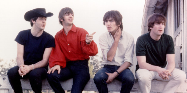 1965: Rock and roll band 'The Beatles' pose for a portrait on the set of their movie 'Help!' which was released on August 25, 1965. (L-R) Paul McCartney, Ringo Starr, George Harrison, John Lennon. (Photo by Michael Ochs Archives/Getty Images)