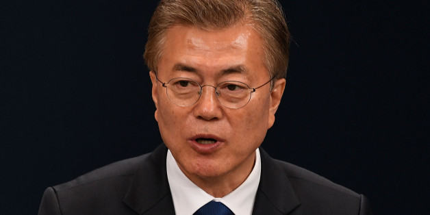 SEOUL, SOUTH KOREA - MAY 10: South Korea's new President Moon Jae-In speaks during a press conference at the presidential Blue House on May 10, 2017 in Seoul, South Korea. Moon Jae-in of Democratic Party, was elected as the new president of South Korea in the election held on May 9, 2017. (Photo by Kim Min-Hee-Pool/Getty Images)