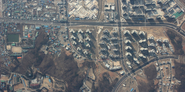 GOYANG, SOUTH KOREA - APRIL 04: In this undated handout picture provided by the South Korean Defence Ministry, an aerial image of Samsung area of Goyang, taken by a camera equipped on the unmanned drone crashed in Paju, is released on April 4, 2014. The pictures taken by drones crashed recently in Paju and Baengnyeong Island contain the Presidential Blue House and military premises, raising concerns over the security in South Korea. (Photo by South Korean Defence Ministry via Getty Images)