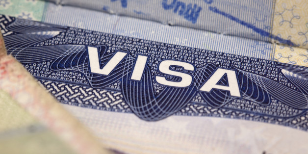 macro view of a segment of a US visa in a UK passport