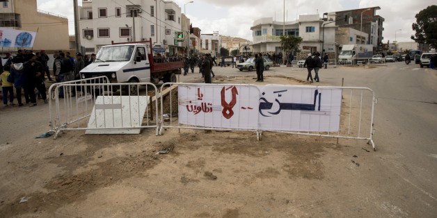 TATAOUNIE, TUNSIA - APRIL 11: People stage a protest against unemployment, demanding foreign petroleum companies to employ local residents in the area, in Tataouine, Tunisia on April 11, 2017. (Photo by Nacer Talel/Anadolu Agency/Getty Images)