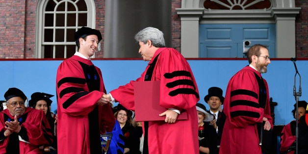 CAMBRIDGE, MA - MAY 25: Facebook Founder and CEO Mark Zuckerberg received an Honorary Doctor of Laws Degree from Harvard University at its 2017 366th Commencement Exercises on May 25, 2017 in Cambridge, Massachusetts. Zuckerberg studied computer science at Harvard before leaving to move Facebook to Paolo Alto, CA and returned to the campus this week to his former dorm room to livestream his visit. (Photo by Paul Marotta/Getty Images)