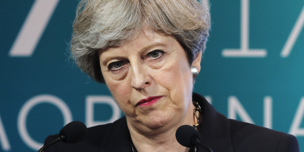 TAORMINA, ITALY - MAY 26: British Prime Minister Theresa May speaks at a press conference after attending the G7 summit on May 26, 2017 in Taormina, Italy. During the summit Prime Minister May urged governments and technology companies to help launch a crackdown on extremism on social media in an attempt to stop terrorism. (Photo by Dan Kitwood/Getty Images)