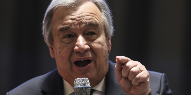 NEW YORK, NY - APRIL 10: António Guterres UN Secretary General and former Prime Minister of Portugal speaks during a ceremony to present Malala Yousafzai as Peace Messenger (highest honour awarded to civilians) of the UN at United Nations Headquarter on April 10, 2017 in New York, United States. (Photo by William Volcov/Brazil Photo Press/LatinContent/Getty Images)