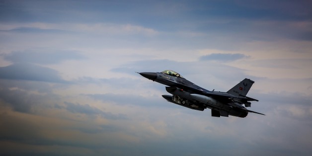 KONYA, TURKEY - MAY 12: A F-16 plane belonging to the Turkish Air Forces is seen in the sky during the NATO Tiger Meet 2015 drill press tour at the Konya 3rd Main Jet Base Command in Konya, Turkey on May 12, 2015. France, Italy, NATO, Poland, Switzerland, Holland and Turkish Armed Forces took part in the NATO Tiger Meet 2015 drill press tour. The Turkish Air Forces participated in the drill with its sixteen F-16 planes. (Photo by Orhan Akkanat/Anadolu Agency/Getty Images)