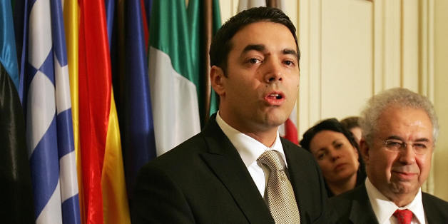 FYR of Macedonia negotiator Nikola Dimitrov (L) and Greek negotiator Adamantios Vasillakis talk to reporters after the new round of talks for the name dispute of Macedonia at the Ministry of Foreign Affairs in Athens on February 19, 2008. Greece and Macedonia will examine a new proposal on resolving a 14-year dispute over the latter's official name, a senior United Nations mediator said Tuesday. But Greece refuses to recognise the tiny state as Macedonian Republic as the name is the same as its northern province of Macedonia, and it has threatened to block Skopje's bid to join NATO and the European Union. AFP PHOTO / Louisa Gouliamaki (Photo credit should read LOUISA GOULIAMAKI/AFP/Getty Images)
