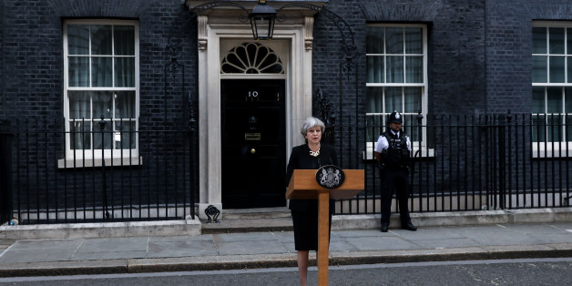Theresa May, U.K. prime minister, delivers a statement outside number 10 Downing Street following the terror attack in London, U.K., on Sunday, June 4, 2017. A van swerved into Saturday-night crowds on London Bridge, before three men got out and went on a stabbing rampage through nearby bars. Photographer: Chris Ratcliffe/Bloomberg via Getty Images