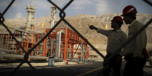 TEHRAN, Nov. 19, 2015-- Iranian engineers work at the South Pars gas field at the southern Iranian port of Assalouyeh, Iran, Nov. 19, 2015. The South Pars/North Dome field is a natural gas condensate field located in the Persian Gulf. The South Pars or North Dome field is a natural gas condensate field located in the Persian Gulf. It is one of the world's largest gas fields, shared between Iran and Qatar. (Xinhua/Ahmad Halabisaz via Getty Images