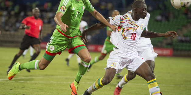 FRANCEVILLE, GABON - JANUARY 23: RIYAD KARIM MAHREZ of Algeria and SALIOU CISS of Senegal during the Group B match between Senegal and Algeria at Stade Franceville on January 23, 2017 in Franceville, Gabon. (Photo by Visionhaus/Corbis via Getty Images)