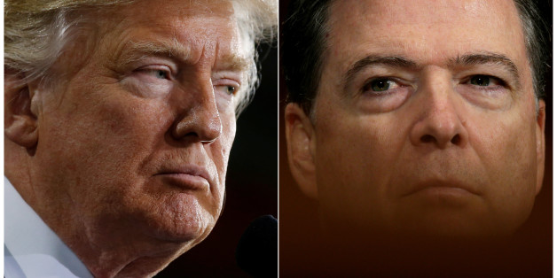 U.S. President Donald Trump (L) speaks in Ypilanti Township, Michigan March 15, 2017 and FBI Director James Comey testifies before a Senate Judiciary Committee hearing in Washington, D.C., May 3, 2017 in a combination of file photos. REUTERS/Jonathan Ernst/Kevin Lamarque/File Photos