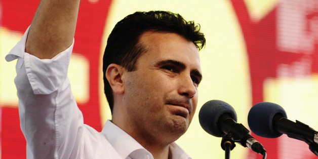 Opposition Social Democrat leader Zoran Zaev delivers a speech during an anti-government demonstration in Skopje, Macedonia, May 17, 2015. Tens of thousands of protesters took to the streets of Macedonia's capital on Sunday, waving Macedonian and Albanian flags in a dramatic display of ethnic unity against a government on the ropes after months of damaging wire-tap revelations. REUTERS/Ognen Teofilovski