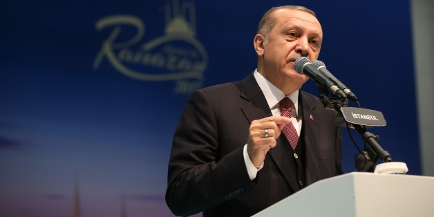 ISTANBUL, TURKEY - JUNE 09: (----EDITORIAL USE ONLY MANDATORY CREDIT - ' TURKISH PRESIDENCY / YASIN BULBUL / HANDOUT' - NO MARKETING NO ADVERTISING CAMPAIGNS - DISTRIBUTED AS A SERVICE TO CLIENTS----) Turkish President and the leader of the Turkey's ruling Justice and Development Party (AK Party) Recep Tayyip Erdogan gives a speech during an Iftar (fast-breaking) dinner event that organized by his party's Istanbul Province Branch within Muslims' holy month of Istanbul in Yenikapi neighborhood of Fatih District of Istanbul, Turkey on June 09, 2017. (Photo by Turkish Presidency / Yasin Bulbul / Handout/Anadolu Agency/Getty Images)
