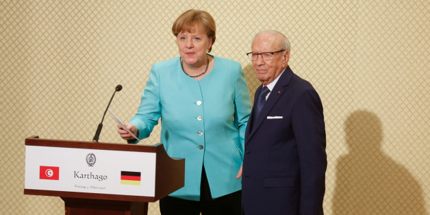 German Chancellor Angela Merkel gestures after a news conference with Tunisia's President Beji Caid Essebsi in Tunis, Tunisia, March 3, 2017. REUTERS/Zoubeir Souissi