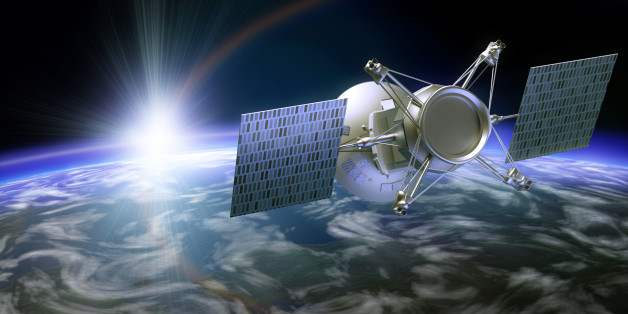 Satellite under planet - 3d rendered image. Planet like Earth