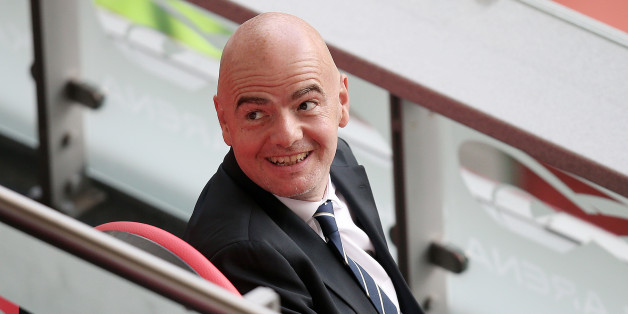 FIFA President Gianni Infantino during the 2017 Confederations Cup group A football match between Portugal and Mexico at the Kazan Arena in Kazan on June 18, 2017. / AFP PHOTO / Roman Kruchinin (Photo credit should read ROMAN KRUCHININ/AFP/Getty Images)