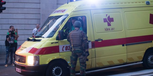 A soldier speaks with emergency service personnel in a vehicle near The Gare Centrale in Brussels on June 20, 2017, after an explosion in the Belgian capital.
An explosion rocked the central train station in Brussels and a man was shot by security as scenes of terror returned to the European capital. A suspect shouted out 'Allahu Akbar' (God is Greatest) before causing the blast, a witness said. Belgium's national crisis centre said the suspect had been 'neutralised' and the situation was under control.
/ AFP PHOTO / BELGA / LAURIE DIEFFEMBACQ / Belgium OUT (Photo credit should read LAURIE DIEFFEMBACQ/AFP/Getty Images)