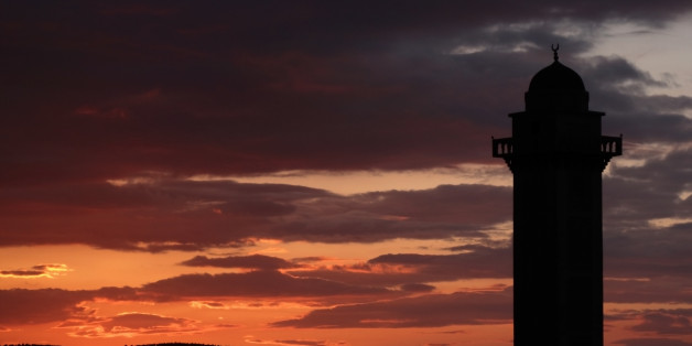 Silhuoette of a mosque in Djelfa, Algeria, 200 km from Algiers in the south, after sunset