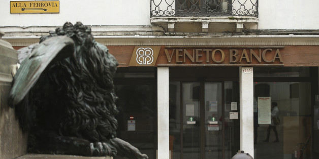 The logo of Veneto Banca bank is seen in Venice, Italy, January 31 2016. REUTERS/Alessandro Bianchi
