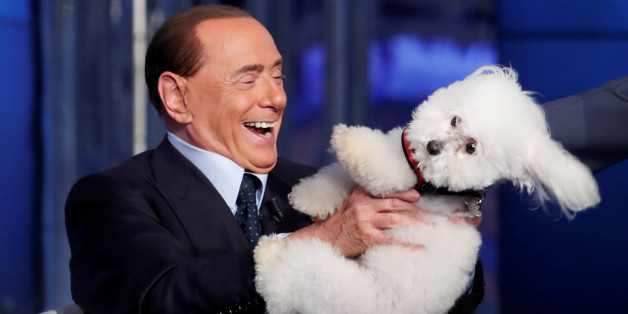 Italy's former Prime Minister Silvio Berlusconi plays with a dog during the television talk show "Porta a Porta" (Door to Door) in Rome, Italy June 21, 2017. Picture taken June 21, 2017. REUTERS/Remo Casilli TPX IMAGES OF THE DAY