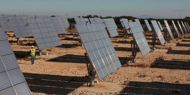 AIGALIER, FRANCE - JUNE 07: Urbasolar, the french solar plant specialist, built the largest solar concentrating power plant in Europe on June 7, 2017 in Aigalier, France. Over 22 hectares, the Aigalier park has become the largest solar power plant ever built in France, with more than 1,400 solar modules, mounted on two-axis trackers.
The principle of operation of these new types of photovoltaic modules is based on the concentration of light by Fresnel lenses which concentrate about 500 times the solar radiation towards small triple junction photovoltaic cells with high efficiency, the double efficiency of 'conventional' photovoltaic modules. With a power of 10.8 MWe (megawatt-peak) the power plant is intended to power 5,800 households,the project cost 30 million euros.(Photo by Patrick Aventurier/Getty Images)