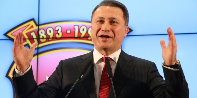 SKOPJE, MACEDONIA - DECEMBER 12: Macedonia's former prime minister and leader of the ruling VMRO DPMNE Nikola Gruevski delivers a speech as the counting of the ballots continue in Skopje during early general election on December 12, 2016. Macedonian voters headed to the polls Sunday in early parliamentary elections to determine the new government for the next four years. (Photo by Besar Ademi/Anadolu Agency/Getty Images)