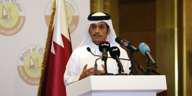 ??????Qatari Foreign Minister Sheikh Mohammed bin Abdulrahman Al-Thani speaks during a joint press conference with his German counterpart in the Qatari capital Doha on July 4, 2017. / AFP PHOTO / KARIM JAAFAR (Photo credit should read KARIM JAAFAR/AFP/Getty Images)