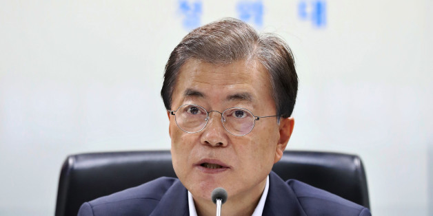 SEOUL, SOUTH KOREA - JULY 04: In this handout photo released by the South Korean Presidential Blue House, South Korean President Moon Jae-in speaks as he presides over a meeting of the National Security Council at the presidential Blue House on July 4, 2017 in Seoul, South Korea. North Korea fired an unidentified ballistic missile on Tuesday from a location near the North's border with China into waters at Japan's exclusive economic zone, east of the Korean Peninsula, according to reports. The