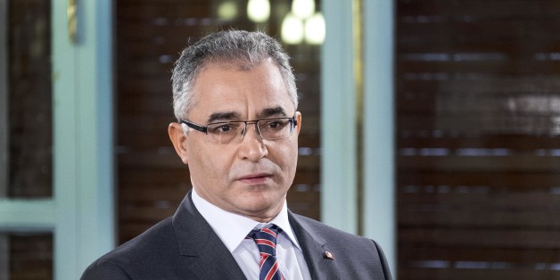 In February 6th, 2015: Mohsen Marzouk, Cabinet director of the President of the Republic. Portrait of the whole government of Habib Essid with the President of the Republic. Ceremony of swearing-in and photo of the new government to the Palace of Carthage around the President of the Republic B��ji Ca��d Essebsi. 44 Secretaries and Secretaries of State appeared in front of the president of the Republic to take the oath on the Koran. (Photo by Nicolas Fauqu��/Corbis via Getty Images)