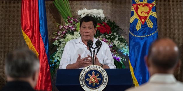 Philippine President Rodrigo Duterte gives a speech during Eid al-Fitr celebrations at the Malacanang Palace in Manila on June 27, 2017. / AFP PHOTO / NOEL CELIS (Photo credit should read NOEL CELIS/AFP/Getty Images)