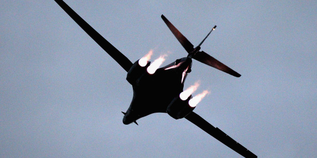 MELBOURNE, AUSTRALIA - MARCH 04: The B-1B completes a low fly pass during the Avalon Air Show on March 4, 2011 in Melbourne, Australia. (Photo by Mark Dadswell/Getty Images)